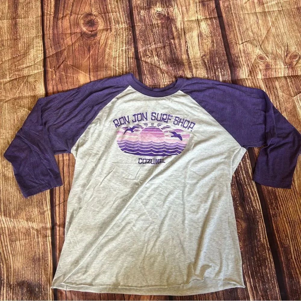 Unisex Ron Jon Surf Shop Cozumel Raglan Shirt Purple Off White Size XL